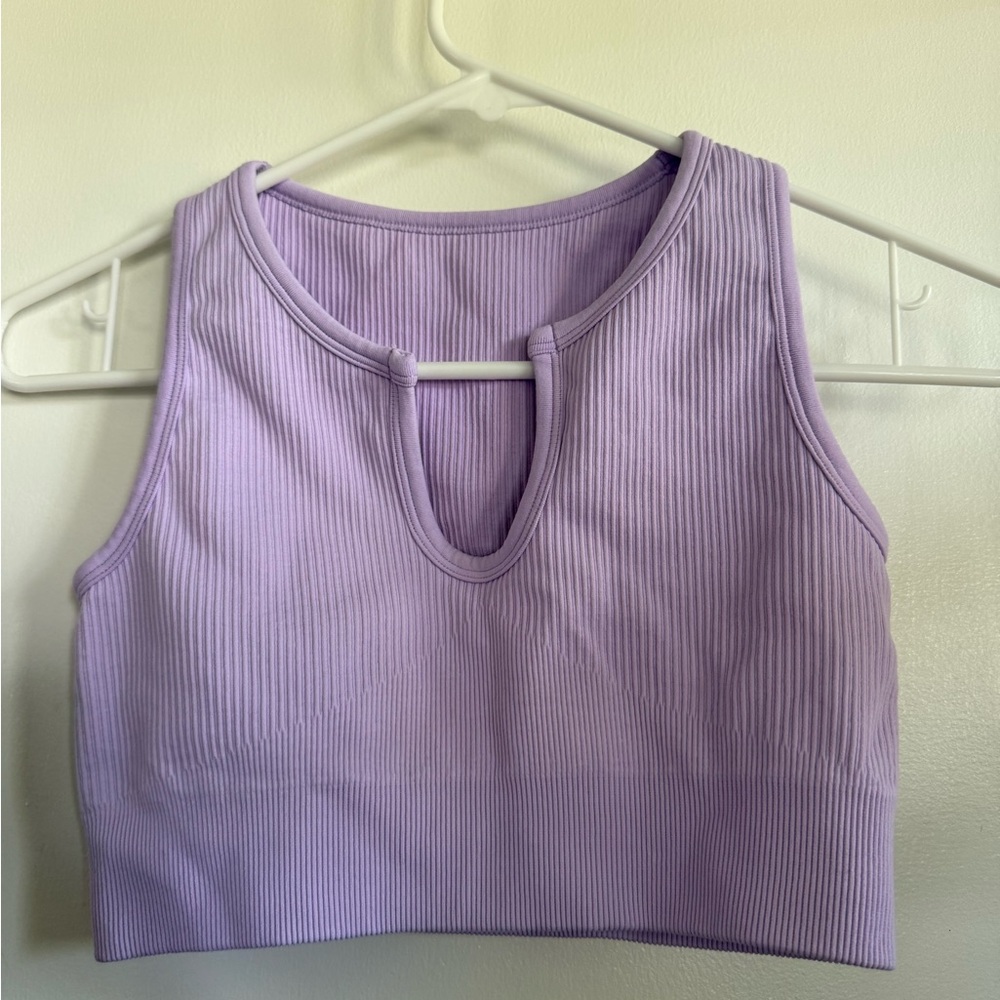 OQQ Lavender Ribbed Sports Bra, Size Small